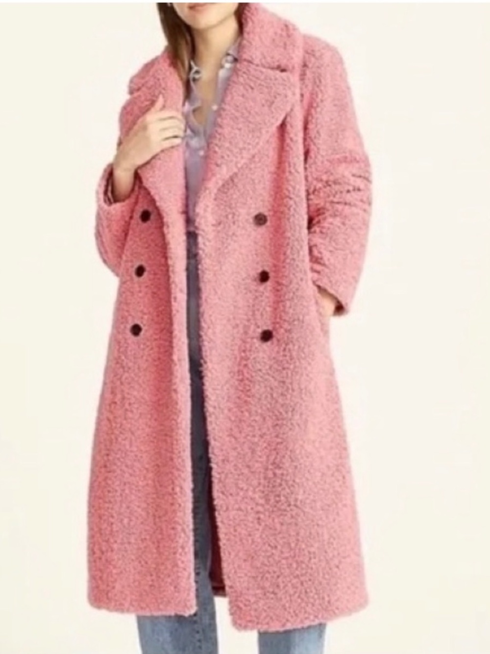 J.Crew Double-Breasted Teddy Sherpa Topcoat Pink XL Like New
